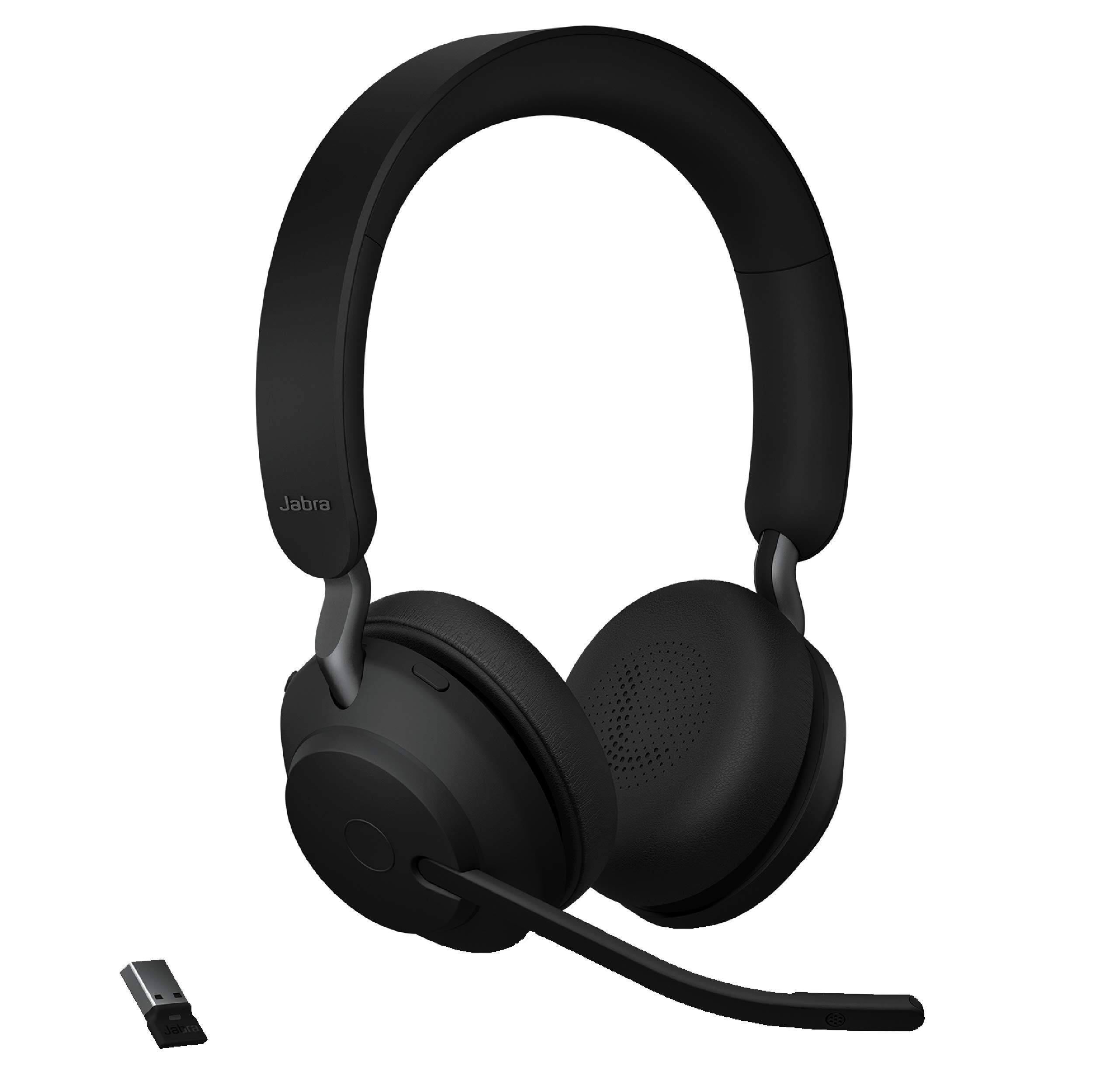 Jabra Evolve2 65 MS 无线耳机，带 Link380a，立体声，黑色无线蓝牙耳机，适合通话和音乐，电池续航时间 37 小时，被动降噪耳机
