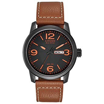 Citizen 带皮革表带的Eco-Drive男士BM8475-26E不锈钢手表