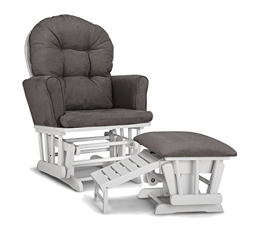 Storkcraft Graco Parker半软垫滑翔机和护理脚凳，白色/灰色可清洗软垫舒适摇椅，带脚凳...