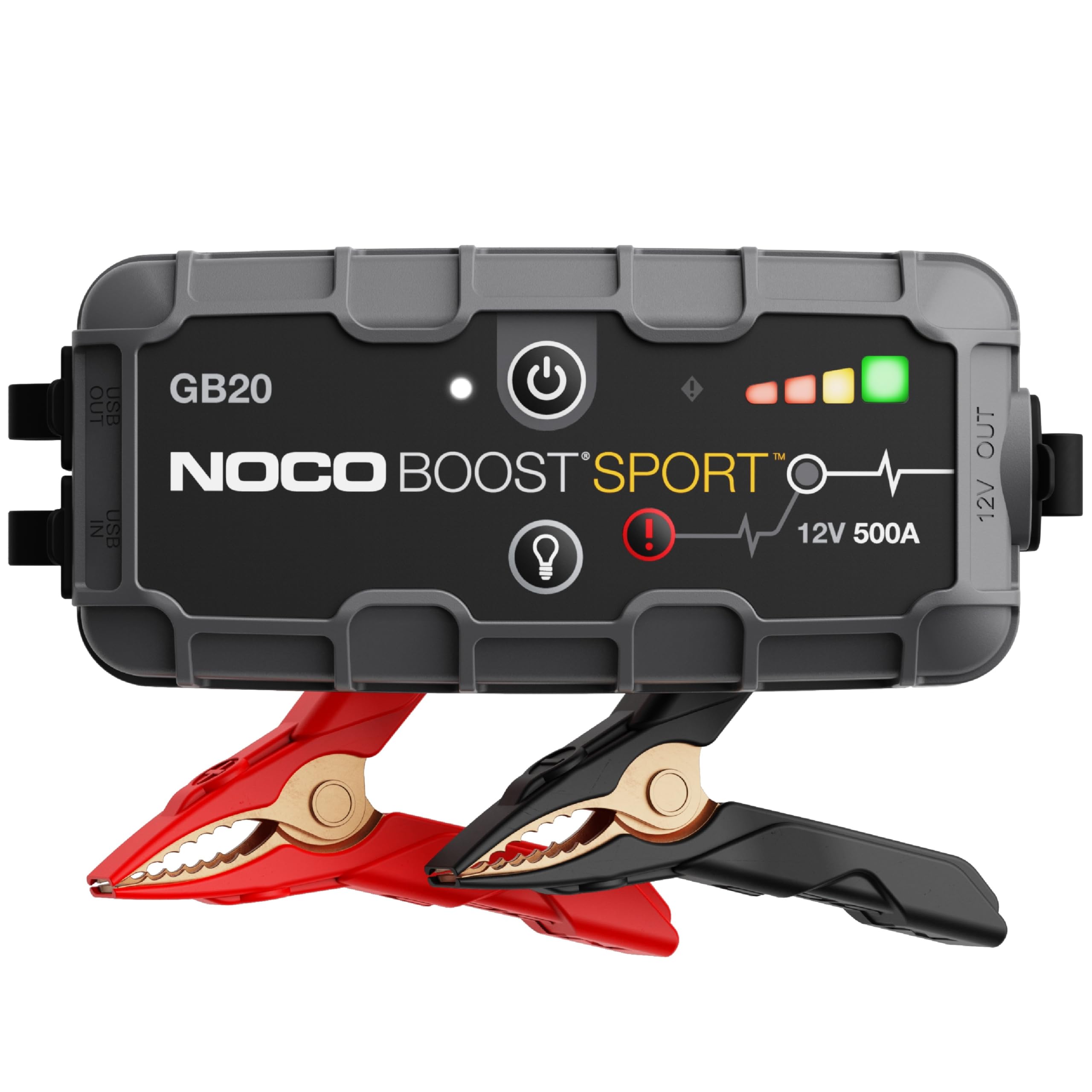  NOCO Boost Sport GB20 500 安培 12 伏超安全锂应急启动箱、汽车电池升压器包、便携式移动电源充电器和跨接电缆，适用于最多 4 升汽油发动机，400 安培，黑色...
