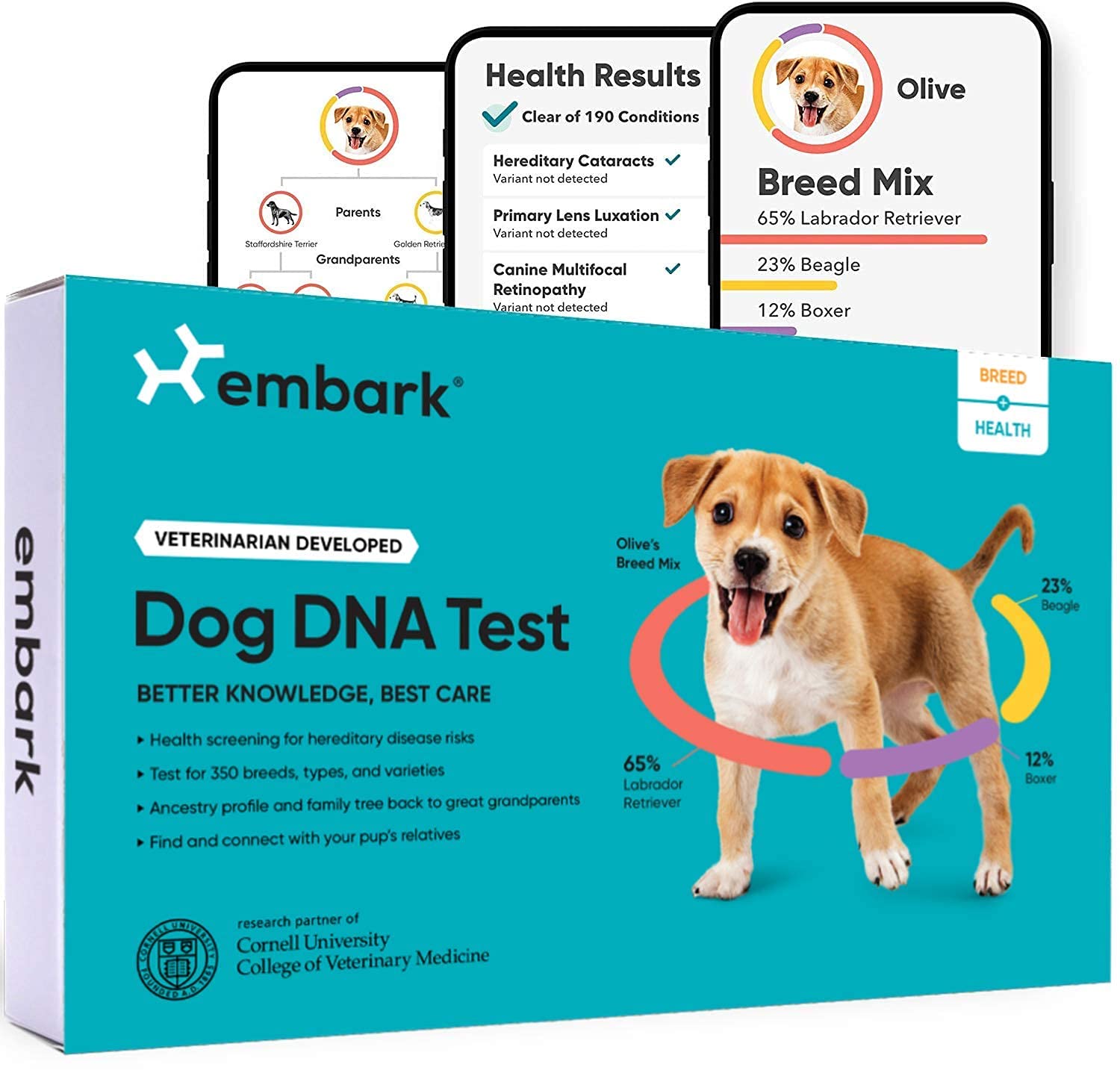 Embark 狗 DNA 检测试剂盒 |品种与遗传祖先发现|性状与健康检测|家用脸颊拭子...