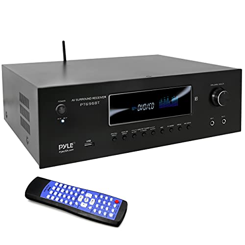 Pyle 1000W 蓝牙家庭影院接收器 - 5.2 通道环绕声立体声放大器系统，支持 4K 超高清、3D 视频和蓝光视频直通，HDMI/MP3/USB/AM/FM 收音机 - ，黑色