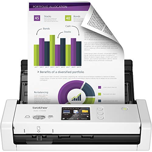 Brother Printer 兄弟无线文档扫描仪，ADS-1700W，快速扫描速度，易于使用，非常适合家庭，家庭办公室或移动专业人士（ADS1700W），白色