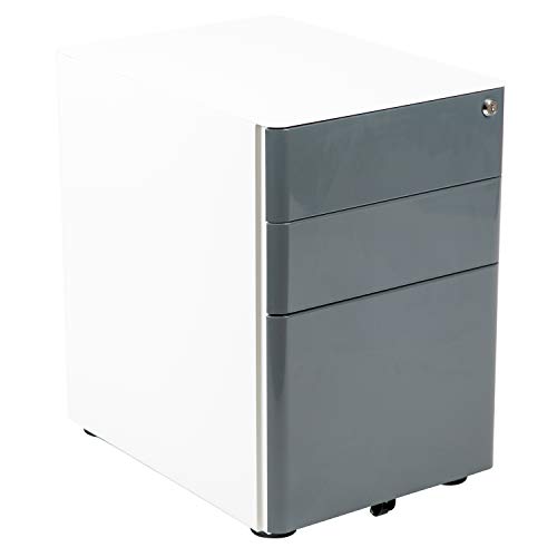 Flash Furniture 3屉移动式文件柜，白色和木炭色...