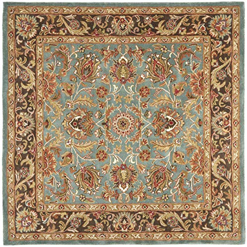 Safavieh Heritage 系列 HG812B 手工制作的传统东方蓝色和棕色羊毛方形地毯（6 英寸方形）