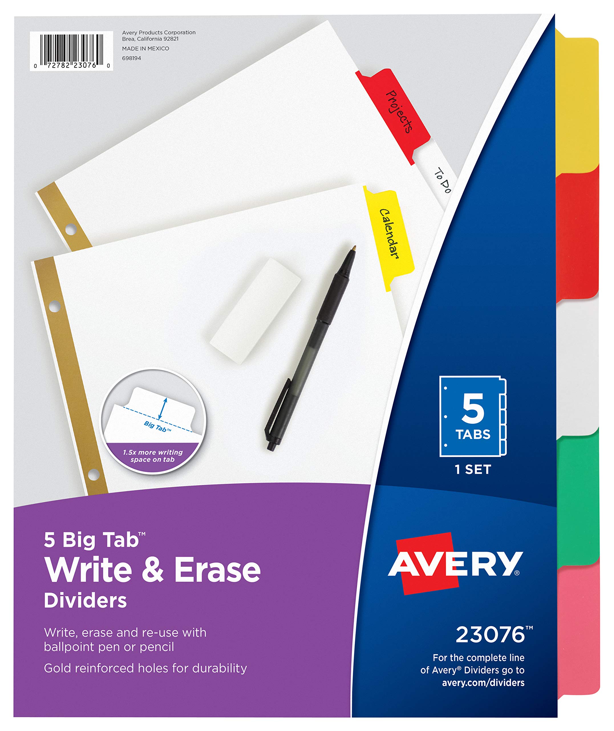 Avery 个标签活页夹分隔器写入和擦除白色大标签 1 套 23078 39