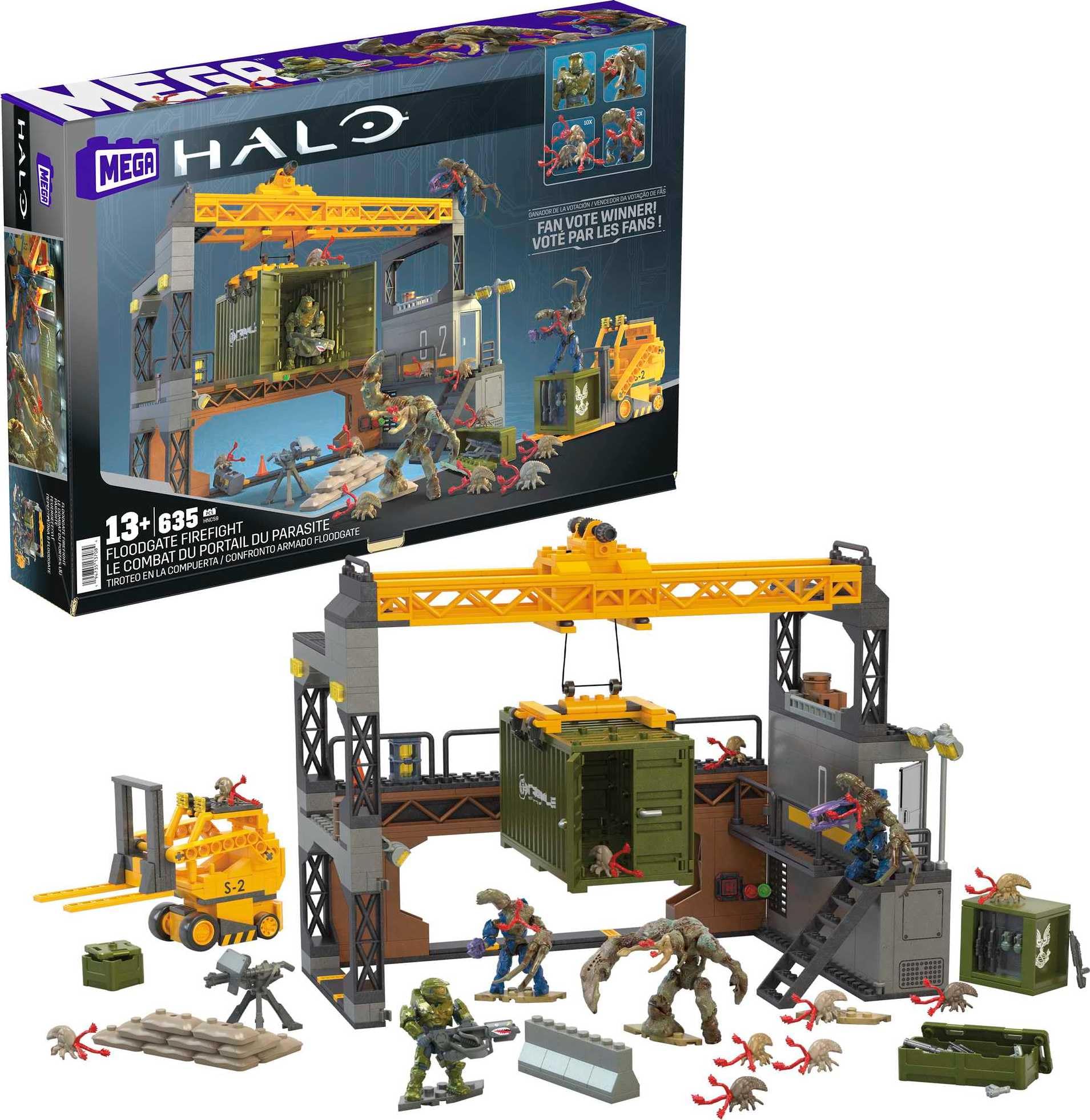 MEGA Halo Infinite 儿童玩具拼搭套装，水门交火，含 634 块积木，4 个可动微型动作玩偶和配件，礼品创意