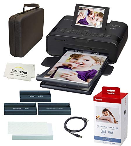 Quality Photo SELPHY CP1300 无线紧凑型照片打印机，具有 AirPrint 和 Mopria 设备打印功能，配有 KP108 纸和黑色硬盒，可组合在一起