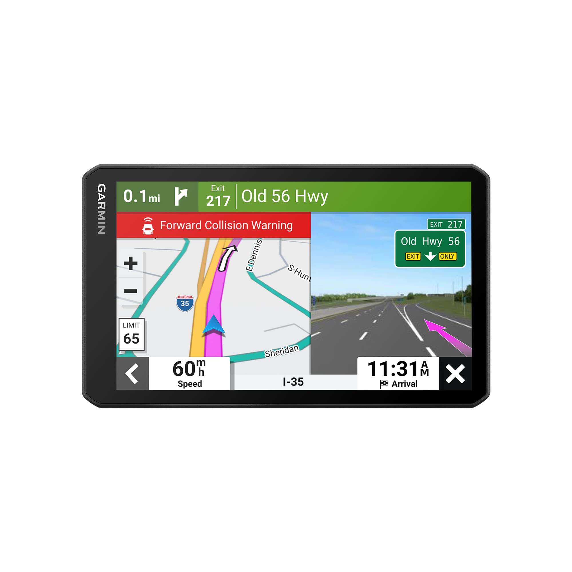 Garmin dzlCam OTR710，大型、易于读取的 7 GPS 卡车导航仪，内置行车记录仪，自动事件检测，自定义卡车路线，高分辨率鸟眼卫星图像