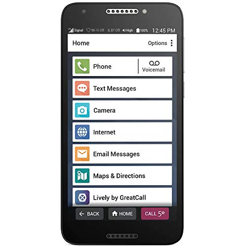 GreatCall Jitterbug Smart2 无合约易于使用的老年人智能手机，黑色