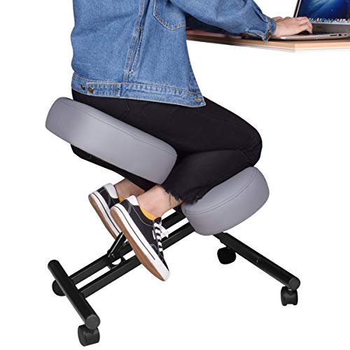 DRAGONN (VIVO 出品) 符合人体工学的跪椅，可调节凳子，适合家庭和办公室 - 通过倾斜座椅改善您的姿势 - 厚实舒适的垫子，灰色 (DN-CH-K01G)