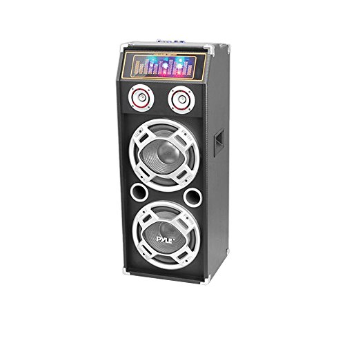 Pyle 1000 瓦迪斯科果酱供电两路蓝牙扬声器系统，带闪烁 DJ 灯、USB/SD 读卡器、FM 收音机、...
