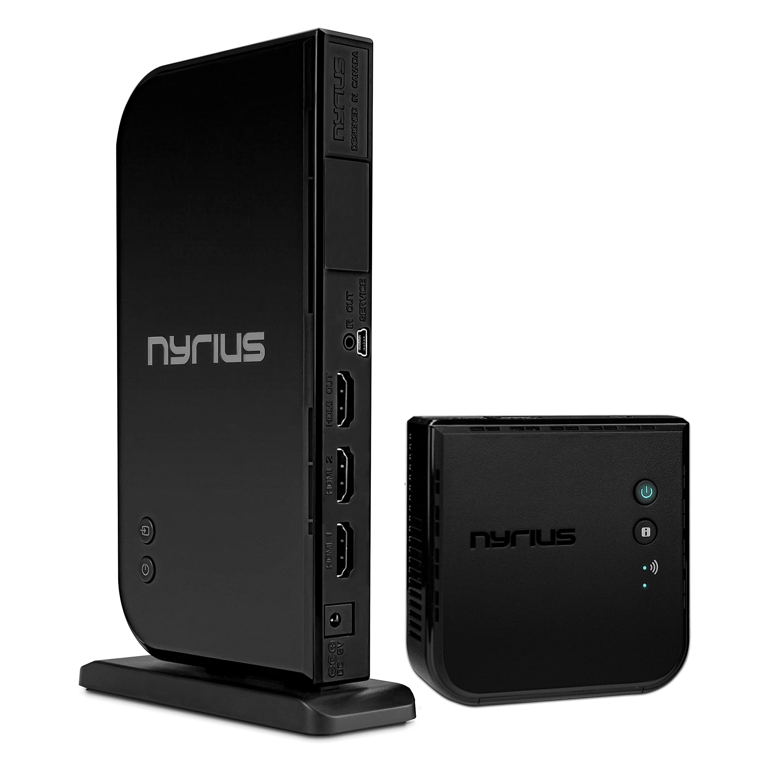  Nyrius Aries Home+ 无线 HDMI 2X 输入发射器和接收器，用于从有线电视盒、卫星、蓝光、DVD、PS4、PS3、笔记本电脑、PC 传输高清 1080p 3D 视频和数字音频 (NAVS502)...