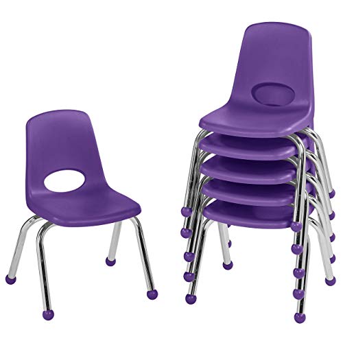 Factory Direct Partners FDP 12' 学校叠放椅，带镀铬钢腿和滚珠滑轨的叠放学生座椅；适用于家庭学习或课堂 - 紫色（6 件装）
