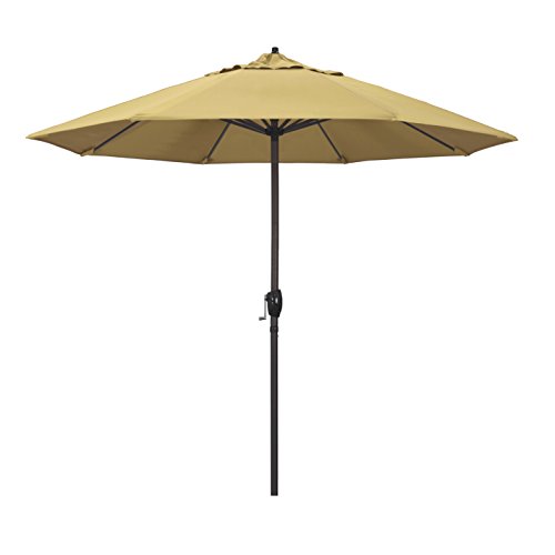 California Umbrella ATA908117-5414 9'圆形铝市场，曲柄升降机，自动倾斜，青铜杆，Sunbrella小麦织物天井伞