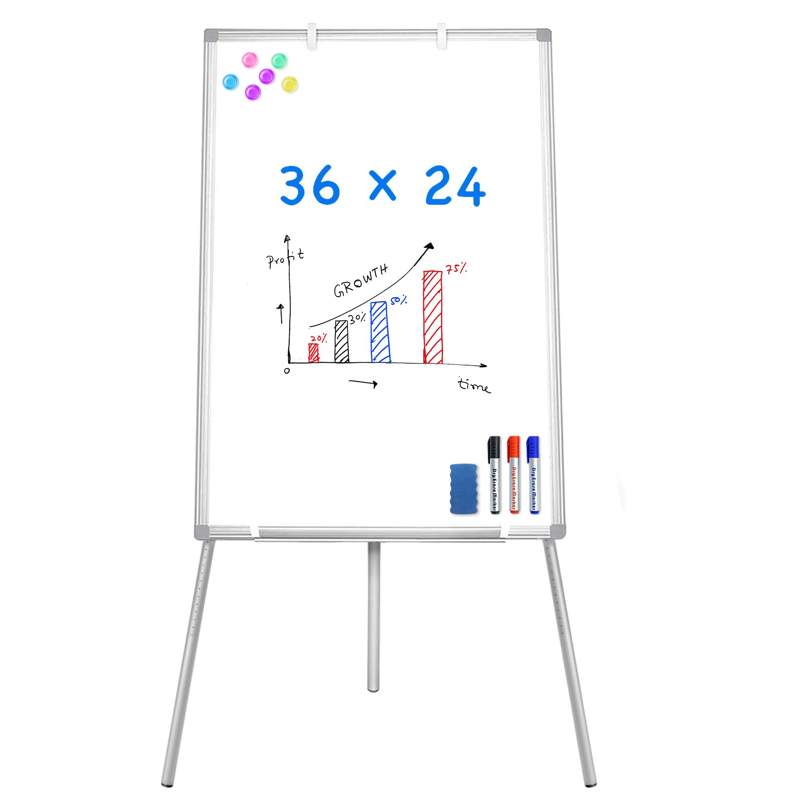 maxtek 画架白板 - 磁性便携式干擦画架板 36 x 24 三脚架白板高度可调节活动挂图画架支架白板适合办公室或家庭和教室教学
