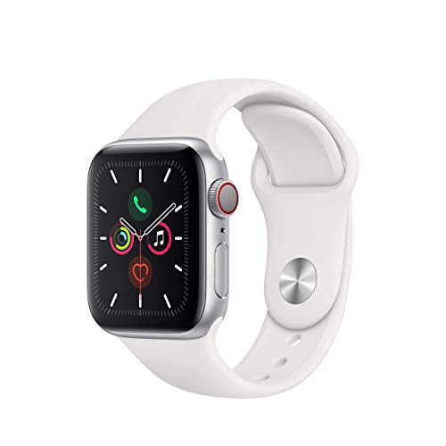 Apple 手表系列 5（GPS + 蜂窝网络，40 毫米）- 银色铝制表壳搭配白色运动表带（更新）