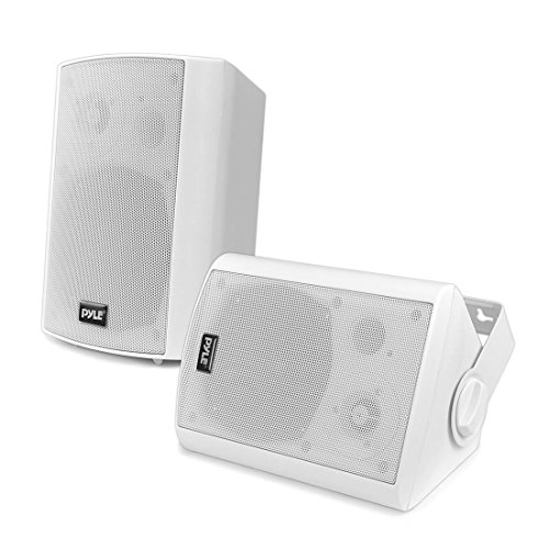 Pyle 壁挂式家用扬声器系统 - 有源 + 无源配对无线蓝牙兼容室内/室外防水防风雨立体声扬声器套件带 AUX IN - PDWR51BTWT（白色）