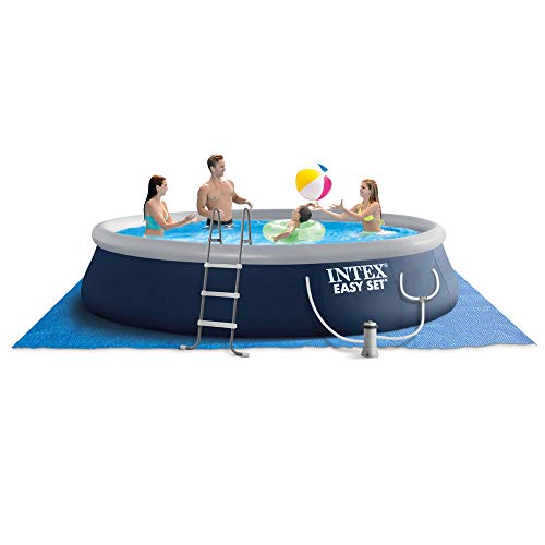 Intex 易于设置的泳池套装，带过滤泵、梯子、地布和泳池盖