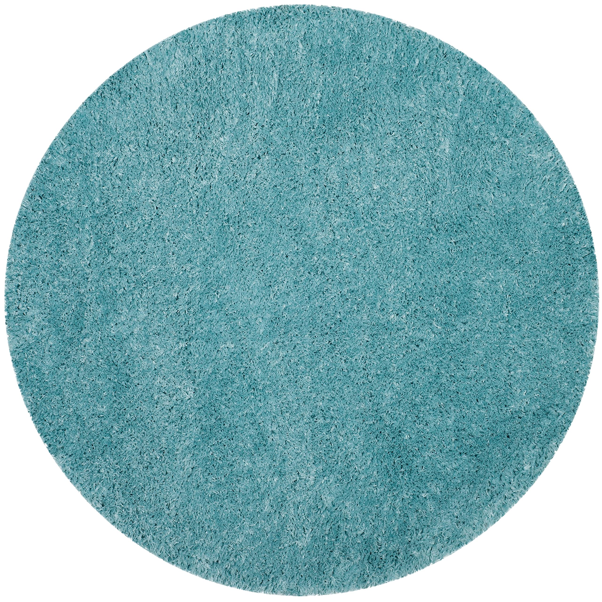  Safavieh Polar Shag 系列小地毯 - 5 英尺 1 英尺圆形，浅绿松石色，纯色迷人设计，不脱落且易于护理，3 英寸厚，非常适合客厅、卧室的人流密集区域 (PSG800T)...