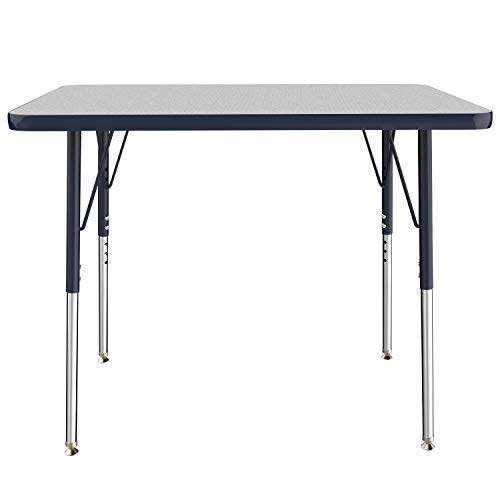 Factory Direct Partners FDP 矩形活动学校和办公室桌（24 x 36 英寸），带旋转滑轨的标准桌腿，可调节高度 19-30 英寸 - 灰色顶部和海军蓝边缘