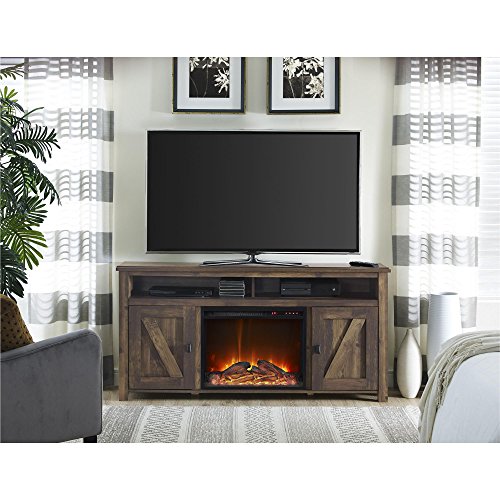 Ameriwood Home 法明顿电壁炉电视控制台，适用于 60 英尺以下的电视，质朴