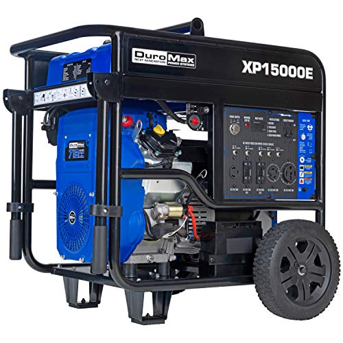 DuroMax XP15000E 15000瓦23马力便携式汽油电启动发电机，蓝色/黑色...