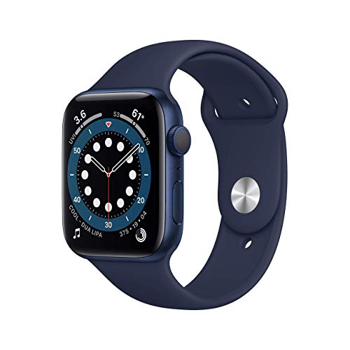 Apple 手表系列 6（GPS，44 毫米）- 蓝色铝制表壳，搭配深海军蓝运动表带（更新款）