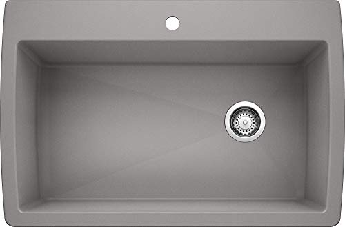 Blanco ，金属灰色441093 DIAMOND SILGRANIT超级落入式或嵌入式厨房水槽，33.5'X 18.5'