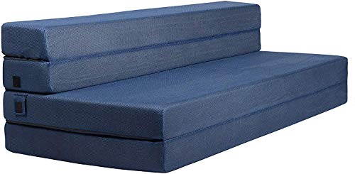 Milliard 供客人使用的三折泡沫折叠床垫和沙发床 - 大号床 78x58x4.5 英寸（蓝色）