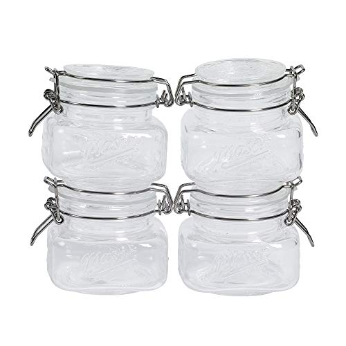 Tabletops Unlimited Mason Craft & More 密封厨房食物储存透明玻璃夹罐，4 件装迷你保存罐 - 10 盎司（0.3 升）