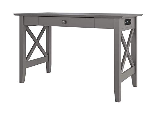 Atlantic Furniture Lexi 书桌，带抽屉和充电站，灰色...