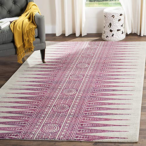 Safavieh 象牙色/紫红色的Evoke Collection EVK226F现代波西米亚风地毯，8'x 10'