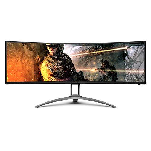 AOC AGON AG493UCX 49'弯曲沉浸式游戏监视器，双QHD 5120x1440 @ 120Hz，VA面板，1ms 120Hz自适应同步，121％sRGB，高度可调，保证4年零死点像素，黑色/银色