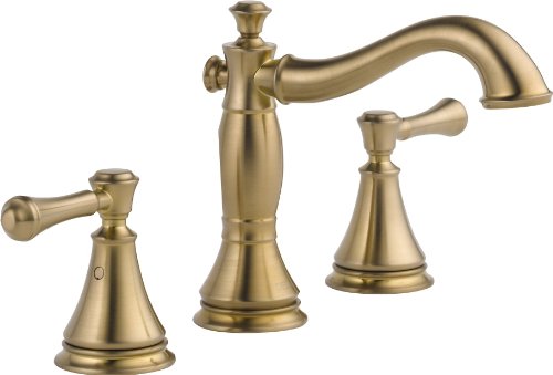 Delta Faucet Cassidy广泛使用的3孔浴室水龙头，金色浴室水龙头，浴室水槽水龙头，金属排水装置，香槟青铜3597LF-CZMPU