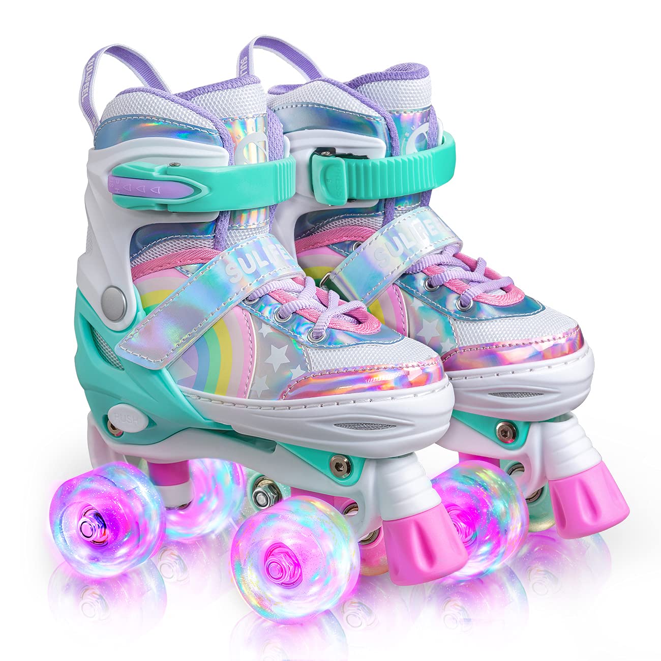 SULIFEEL 彩虹独角兽 4 尺寸可调节发光溜冰鞋适合女孩男孩儿童