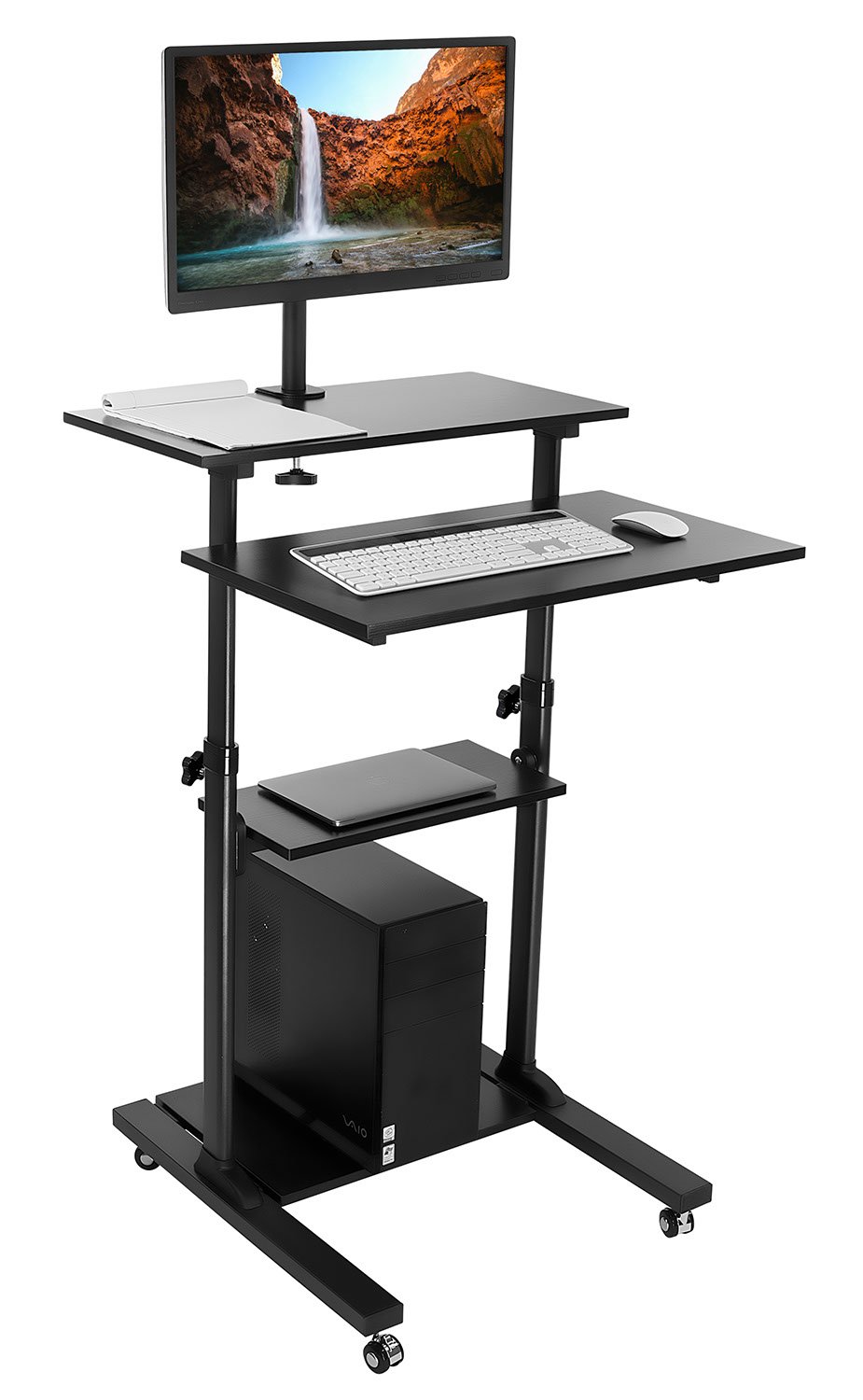 Mount-It! 移动站立式办公桌/高度可调电脑工作站滚动演示车显示器臂