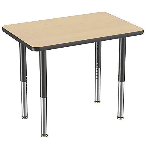 Factory Direct Partners FDP 移动长方形活动学校和办公桌（24 x 36 英寸），带滑轨和脚轮的超级桌腿，可调节高度 19-30 英寸 - 枫木桌面和黑边