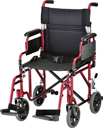 NOVA Medical Products NOVA轻便运输椅，带有可移动和翻转臂，易于转移，包括防自卸车，红...