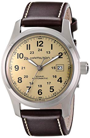 Hamilton 男士H70555523'Khaki Field'不锈钢手表，棕色皮革表带