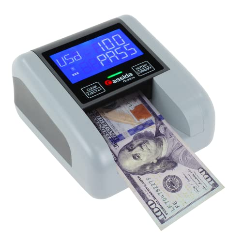 Cassida Quattro 快速自动货币验钞机，配备先进传感器（UV、MG、IR、MT、WT、厚度、尺寸） - 全向送纸 - 可充电电池 - 3.5 英寸数值和通过/失败显示