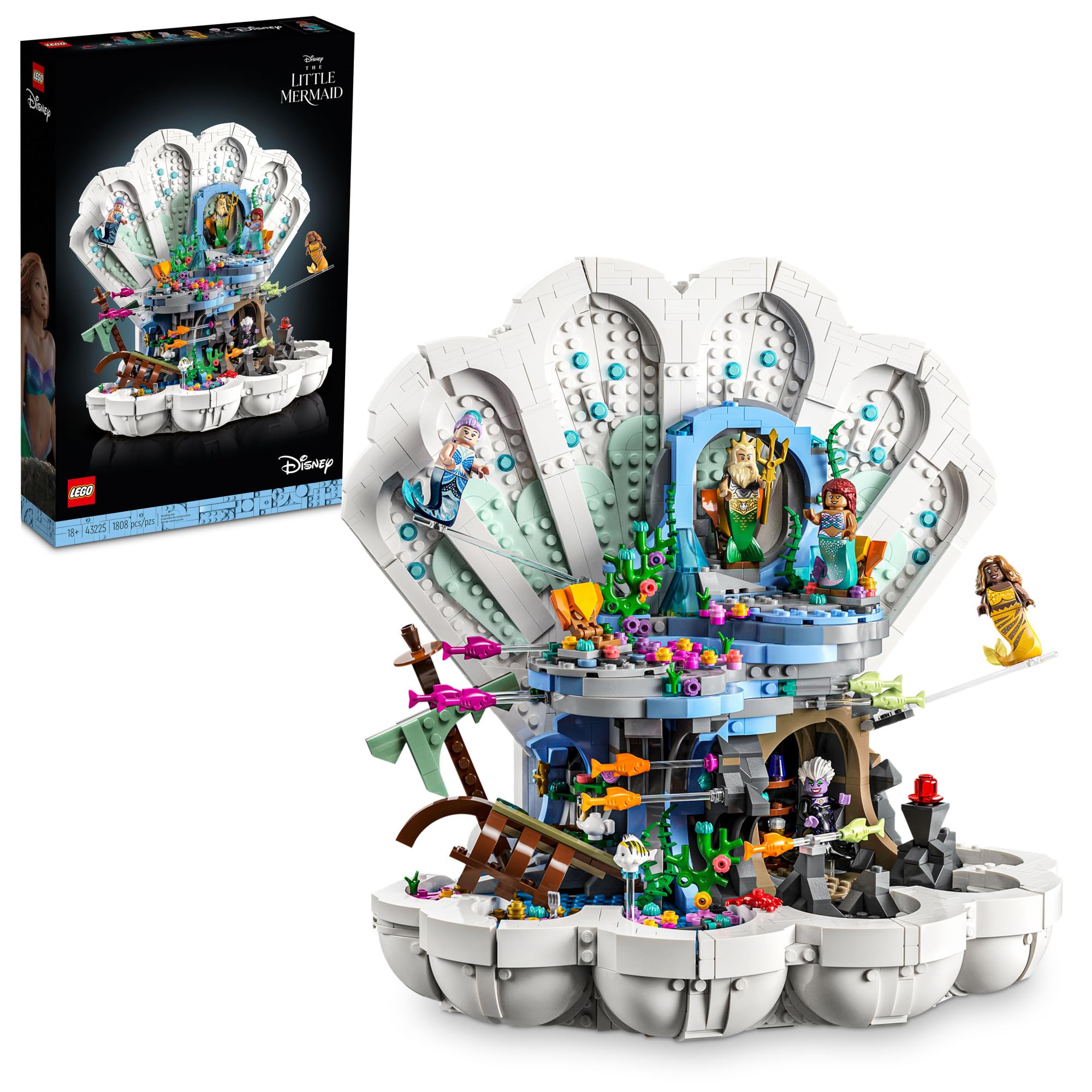 LEGO 迪士尼公主小美人鱼皇家翻盖 43225 收藏级成人拼搭套装，送给 18 岁及以上公主电影迷的礼物，以...