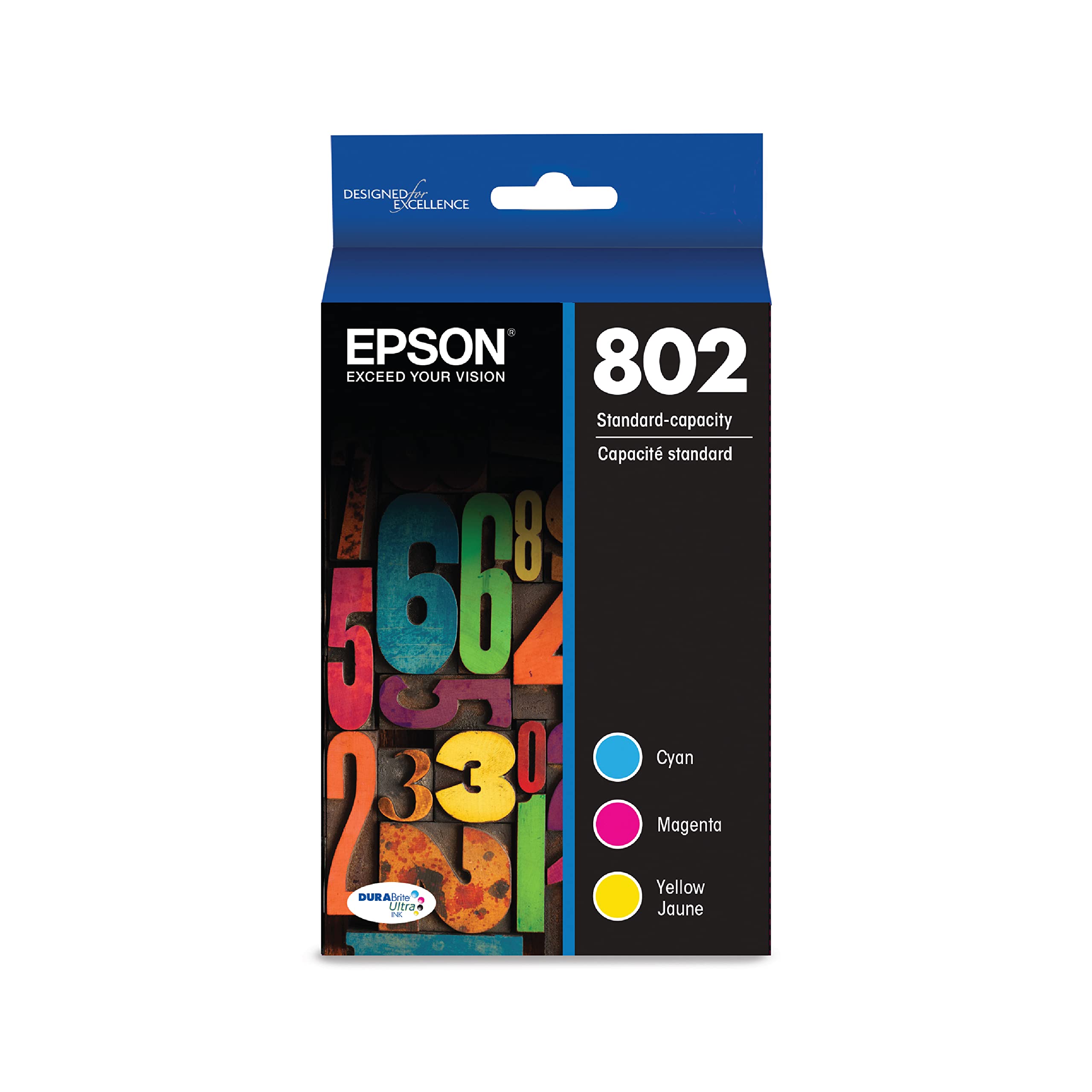 Epson T802 DURABrite Ultra -Ink 标准容量彩色组合包 (T802520-S) 适用于特定 WorkForce Pro 打印机