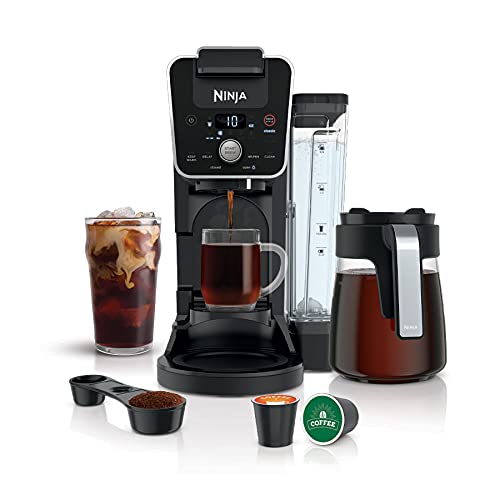 Ninja CFP201 DualBrew 系统 12 杯咖啡机，单份咖啡粉和 K-Cup Pod 兼容，3 种冲泡风格，60 盎司。储水箱和水瓶，黑色