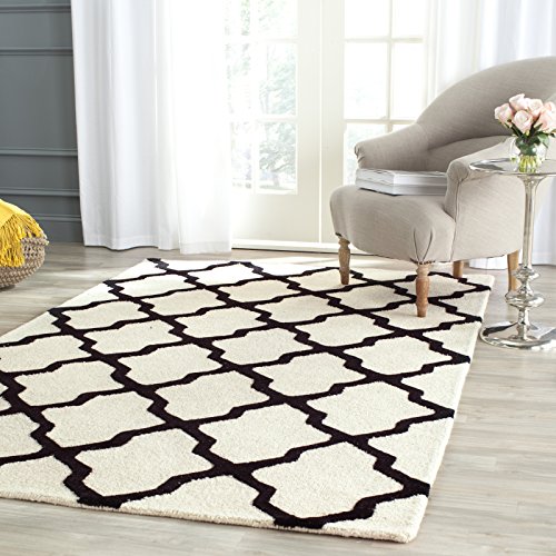 Safavieh Cambridge Collection CAM121W 手工摩洛哥格子羊毛小地毯，5' x 8'，象牙色/黑色