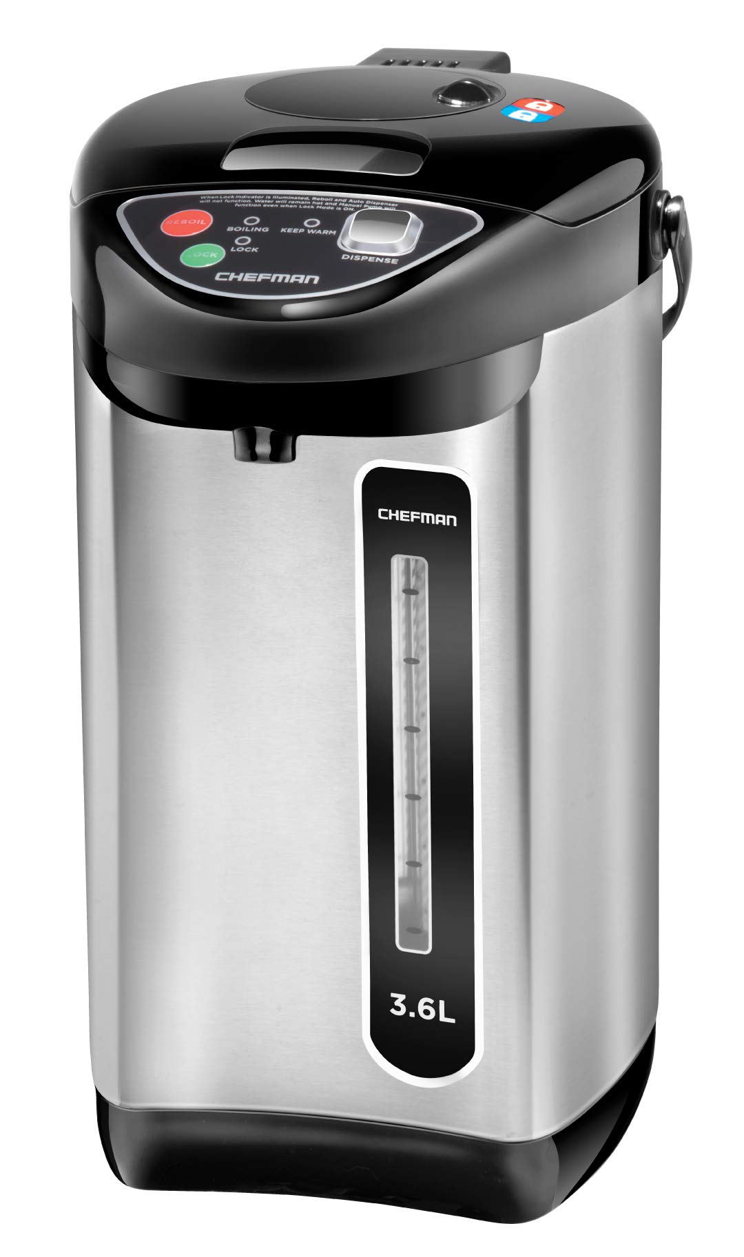 Chefman 电热水壶带自动和手动分配按钮、安全锁、咖啡和茶即时加热、自动关闭/煮干保护