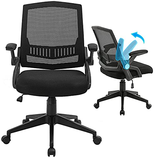 ANACCI 办公椅、带人体工学背部支撑的中靠背办公桌椅、带厚垫、翻转式扶手和摇椅靠背的网状电脑椅，承重达 300 磅