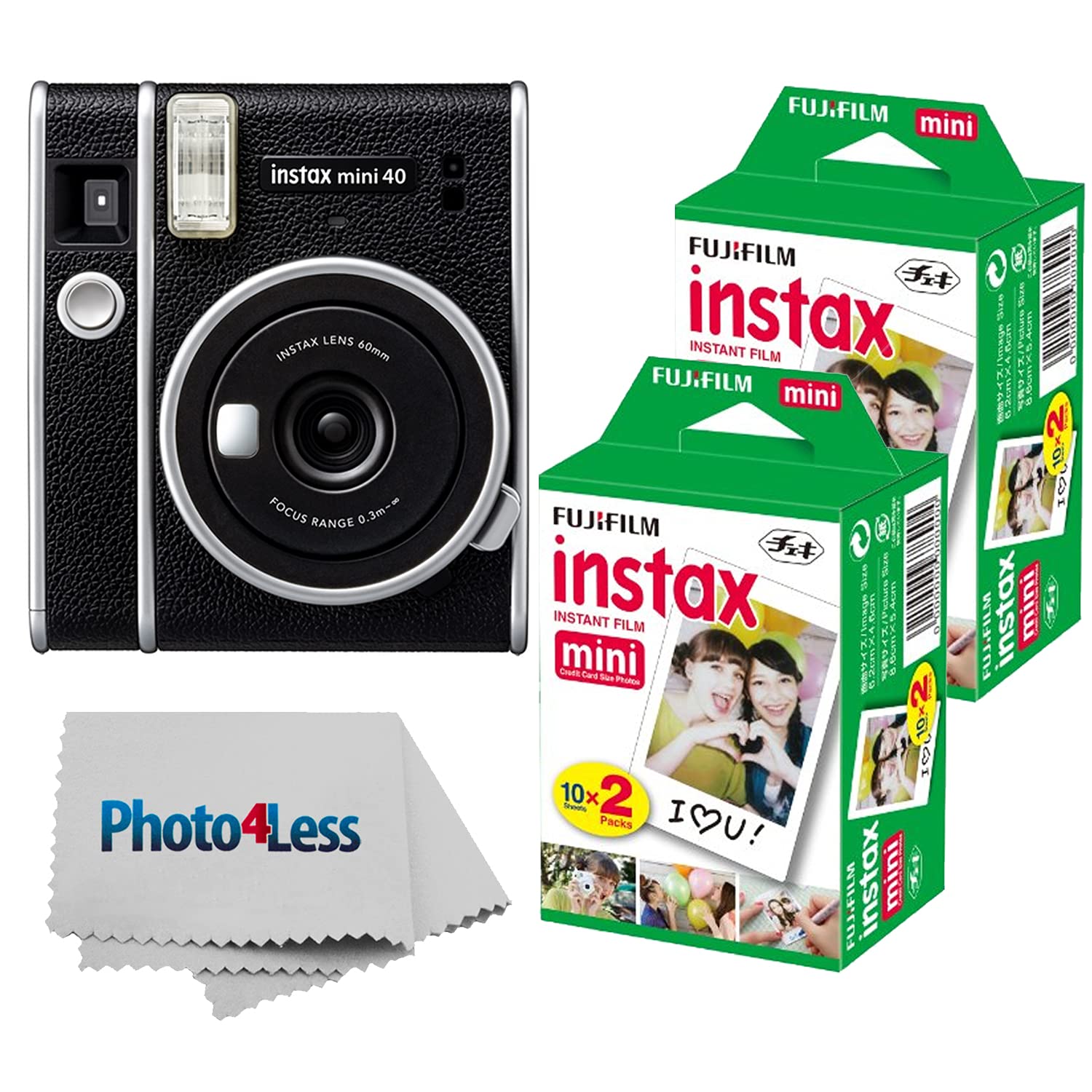 Fujifilm Instax Mini 40 拍立得相机黑色+ Instax Mini 双装拍立得胶片 2 包（共 40 张）- 拍立得相机超值套装！