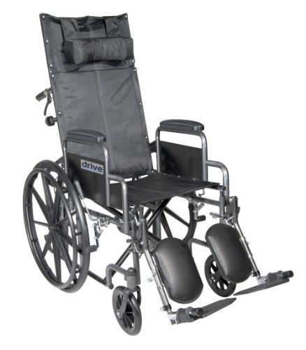 Drive Mechanical SSP20RBDDA银色运动可躺轮椅，具有可拆卸的桌长扶手和可升降的腿托，银色静脉，20英寸