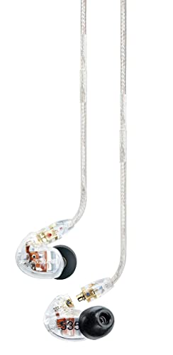 Shure 隔音三驱动器耳机，带可拆卸线缆 - 透明 (SE535-CL) 三重法兰套，适用于兼容耳机